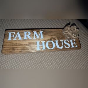 Handmade farmhouse sign with burlap flower shelf sitter